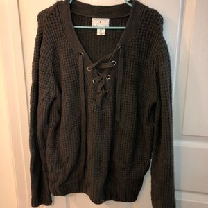 Women’s Dark Green V-Neck Sweater